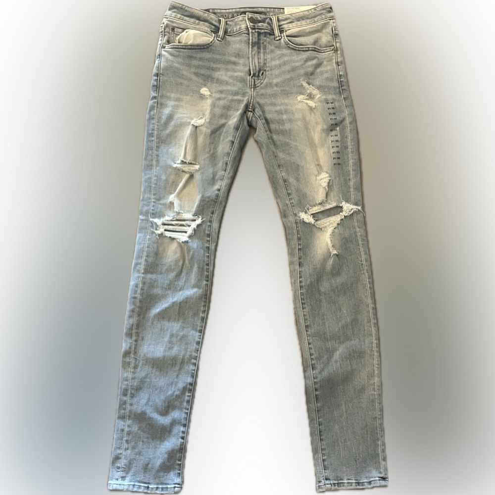 American Eagle Stacked Skinny Jeans 31x30 Distressed Light Wash NWT